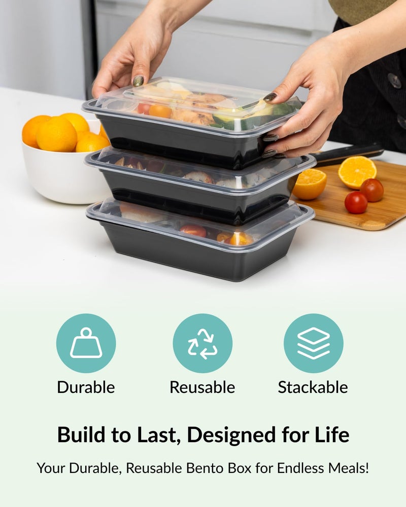 Enther [20 Pack] Single 1 Compartment Meal Prep Containers with Lids, Food Storage Bento Box with Portion Cups, BPA Free, Reusable Lunch Box, Microwave/Dishwasher/Freezer Safe, Portion Control, 28oz - Image 3